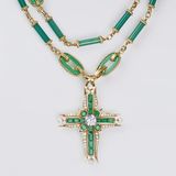 A highcarat Solitaire Diamond Pendant with Emeralds on long Necklace - image 1