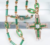A highcarat Solitaire Diamond Pendant with Emeralds on long Necklace - image 2