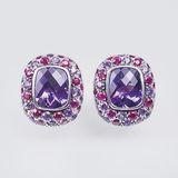 A Pair of Ruby Amethyst Earstuds