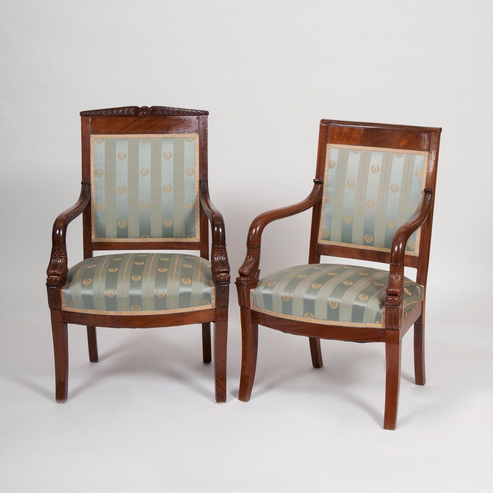 Two Charles X Armchairs with Dolphin Decor