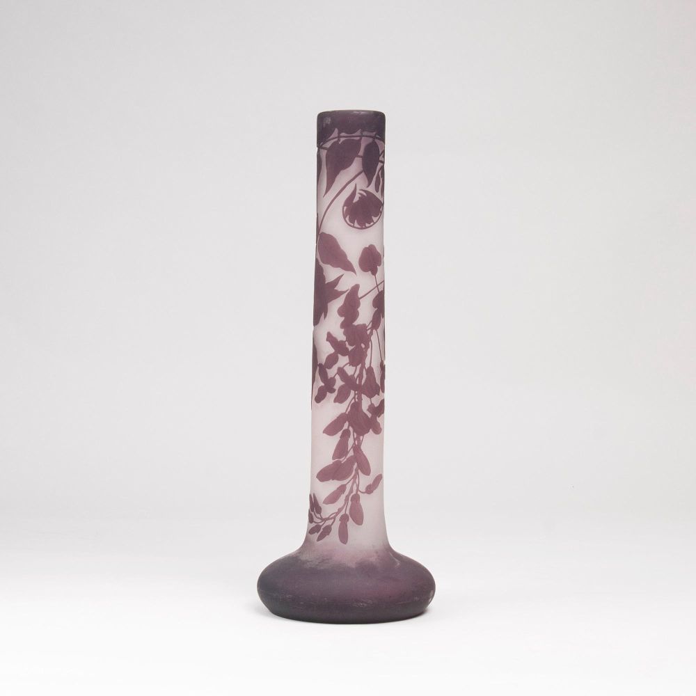 A Gallé Long Necked Vase with Wisteria