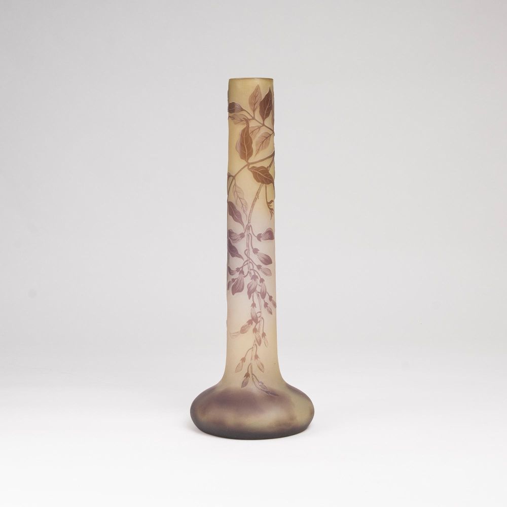 A Large Gallé Long-Necked Vase with Wisteria