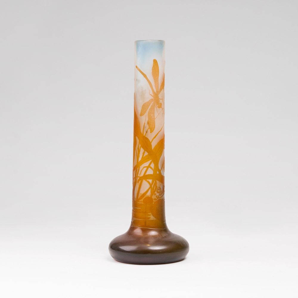 A Gallé Long-Necked Vase with Dragonfly