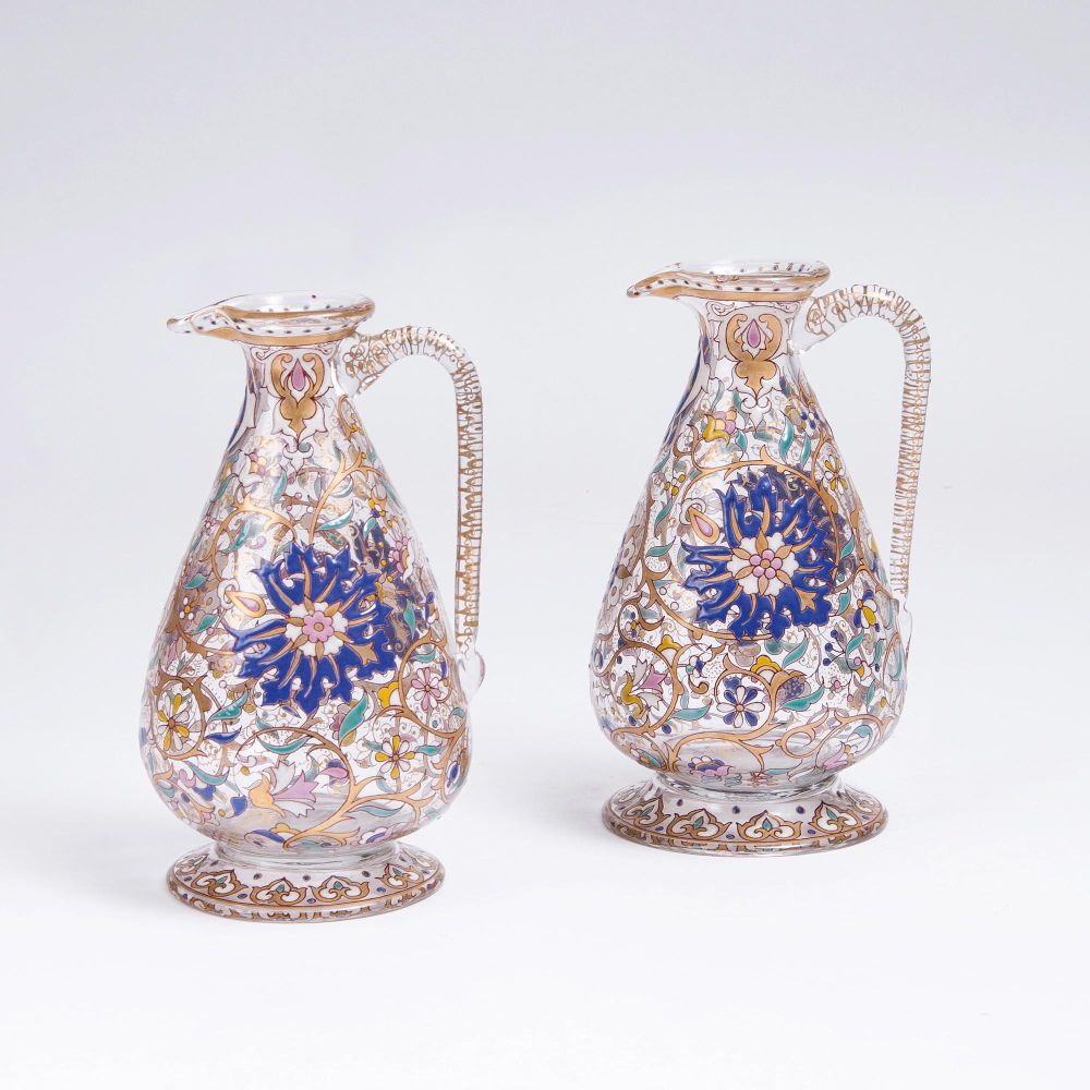 A Pair of Glass Carafes with Arabesques
