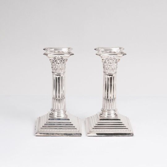 A Pair of Victorian Candleholers with Corinthian Column