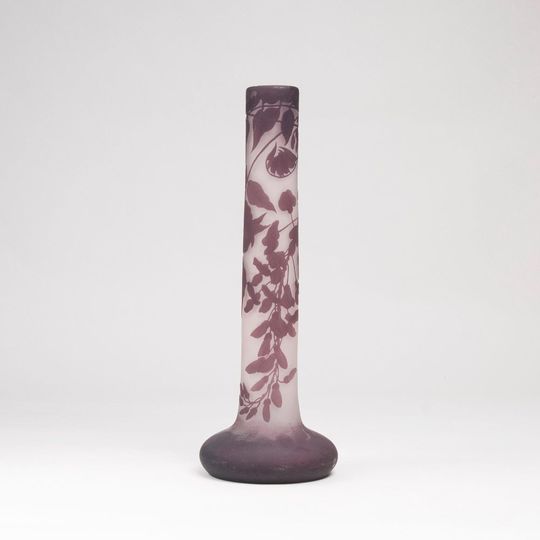 A Gallé Long Necked Vase with Wisteria