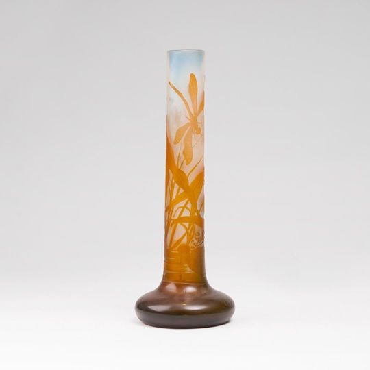 A Gallé Long-Necked Vase with Dragonfly