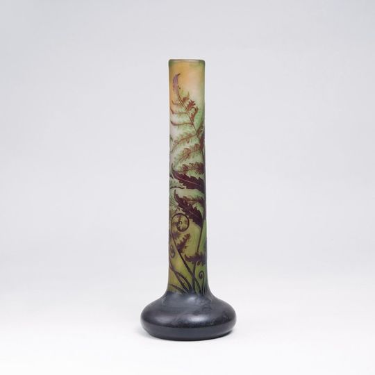 A Gallé Long Necked Vase with Ferns