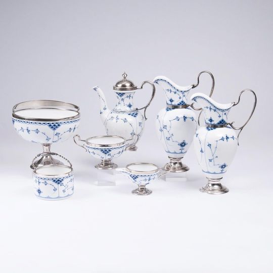 A Set of  Royal Copenhagen 'Musselmalet' with silver-plated Mount