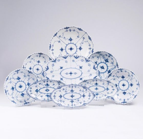 A Set of Royal Copenhagen Musselmalet  Round and Oval Bowls