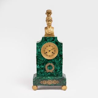 An Empire Malachit Pendule with antique-classical Bust of an Roman Emporer