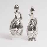 Two Art Nouveau Carafe with Silver Overlay