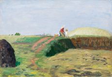 Sunny Landscape with Farmer Woman and Child - image 1