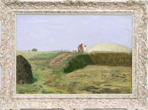 Sunny Landscape with Farmer Woman and Child - image 2
