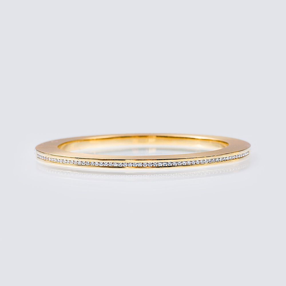 A Modern Golden Bangle Bracelet with Diamonds - image 2