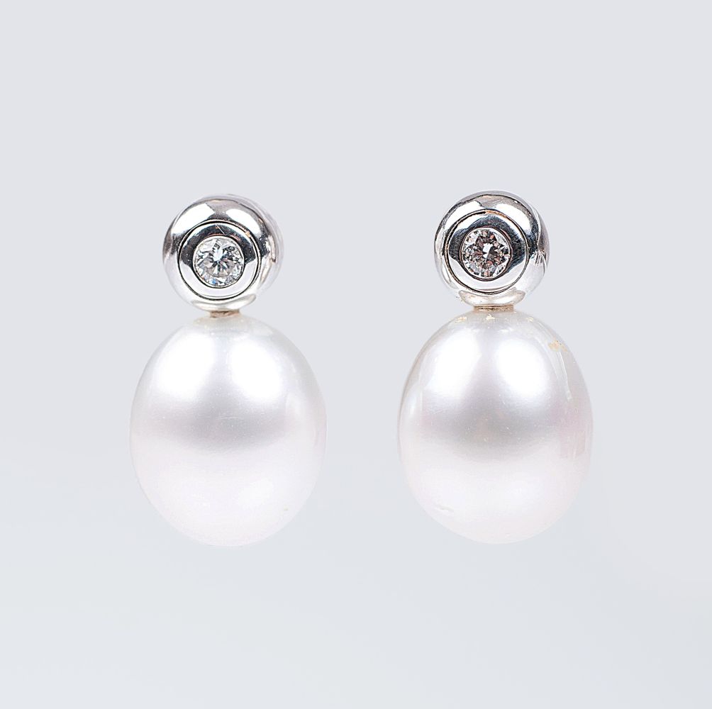 Paar Perlen-Solitär-Ohrringe