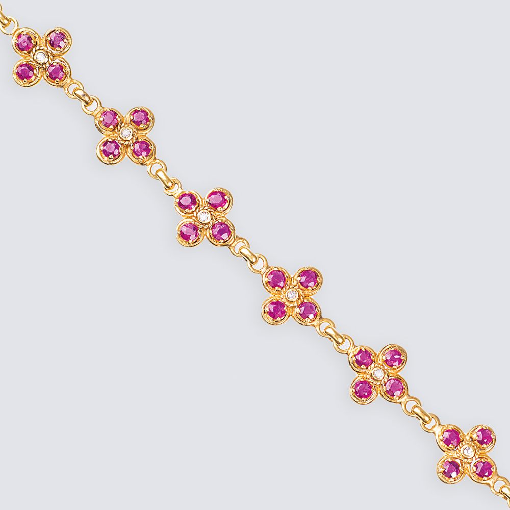 A Ruby Diamond Bracelet with flower ornaments