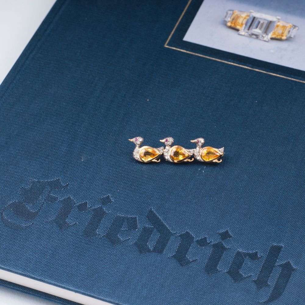 A Brooch 'Ducks' with Yellow Sapphires and Diamonds - image 2