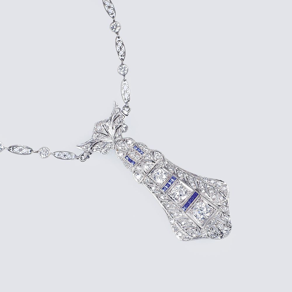 A long Art-déco Diamond Sapphire Necklace A long Art-déco Diamond Sapphire Necklace