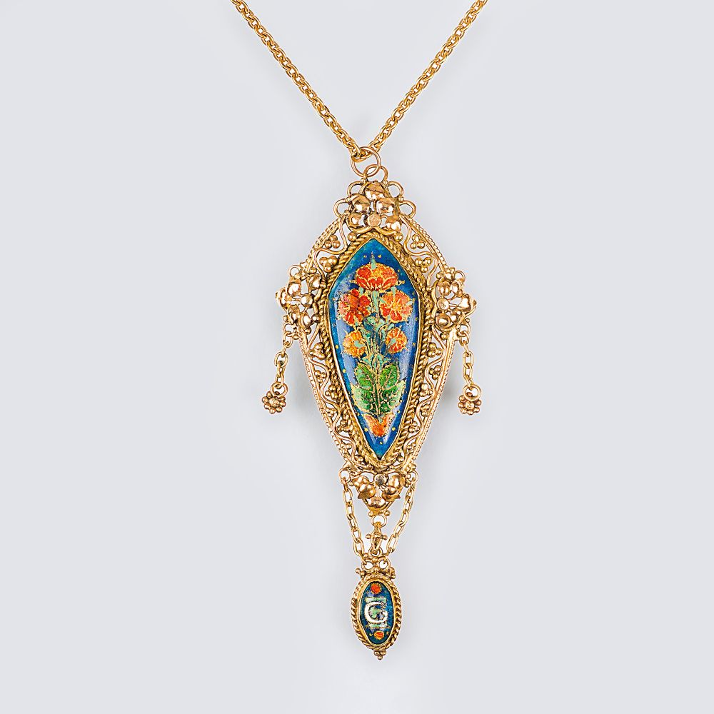 A Biedermeier Pendant with Enamel ornaments of necklace
