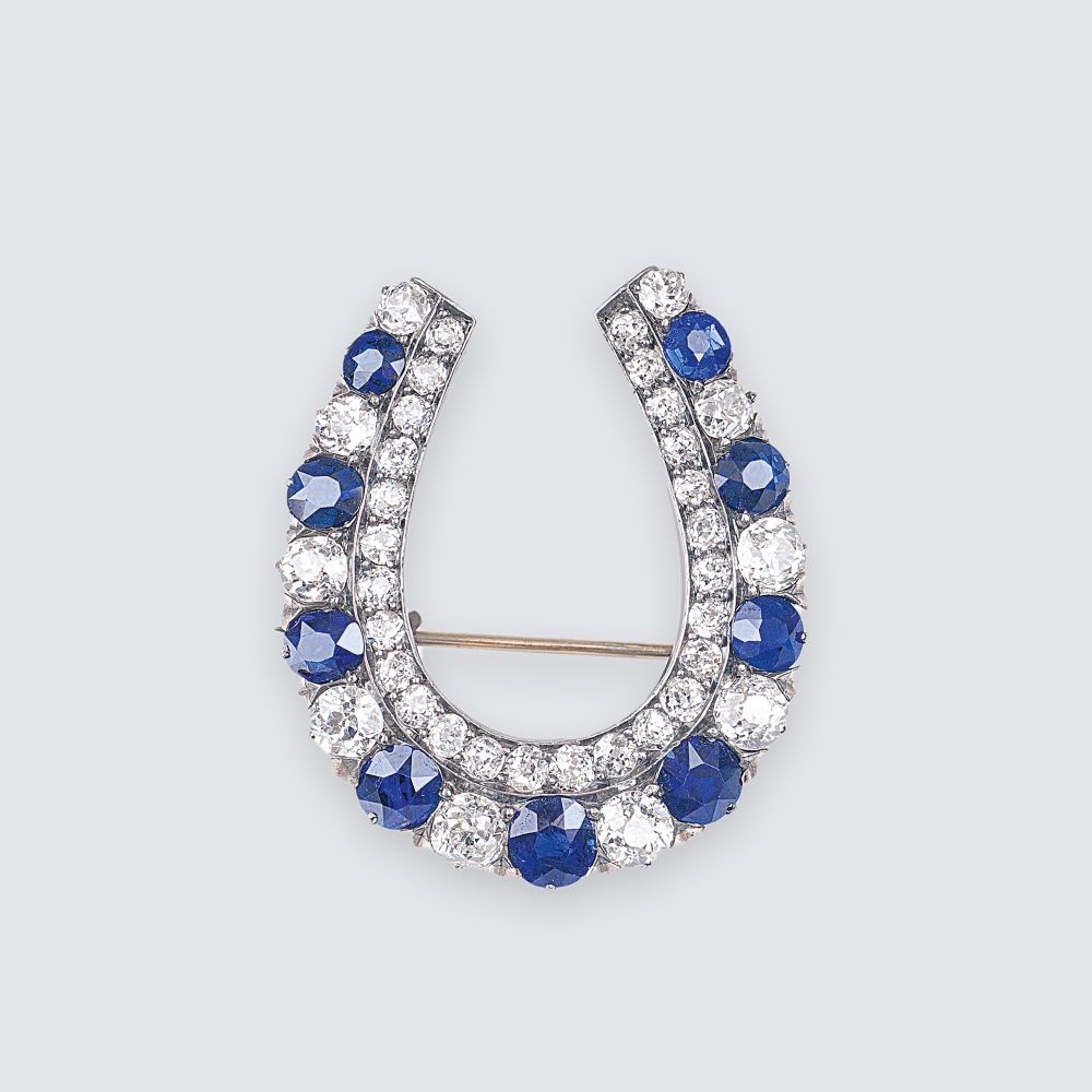 An Art Nouveau Brooch 'Horseshoe' with Sapphires and Diamonds