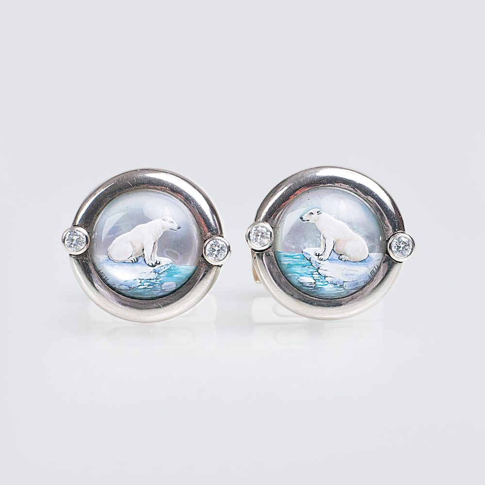 A Pair of Cufflinks with Dimonds and Polar Bears