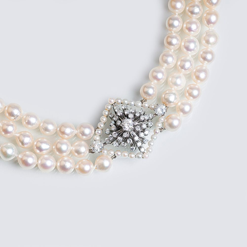 Vintage Perlen-Collier mit hochkarätigem Brillant-Besatz