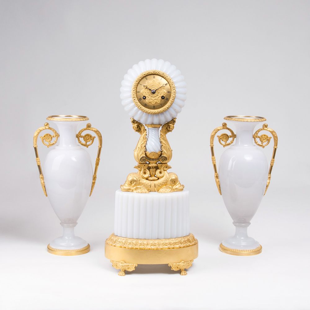 Pierre-Philippe Thomire - A rare Opalin Bronze Set with Pendulum and Pair of Vases A rare Opalin Bronze Set with Pendulum and Pair of Vases