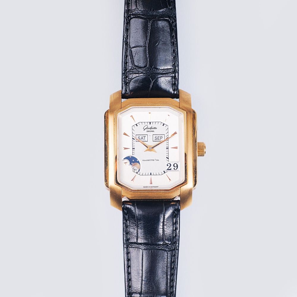 Roségold Herren-Armbanduhr 'Senator Karree' mit Ewigem Kalender und Mondphase