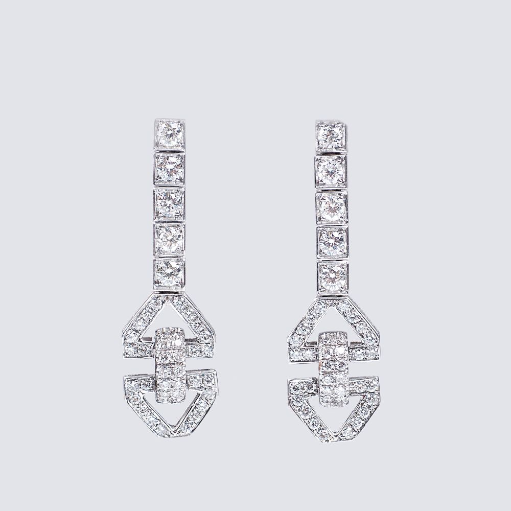 A Pair of Diamond Earrings in Art-déco Style