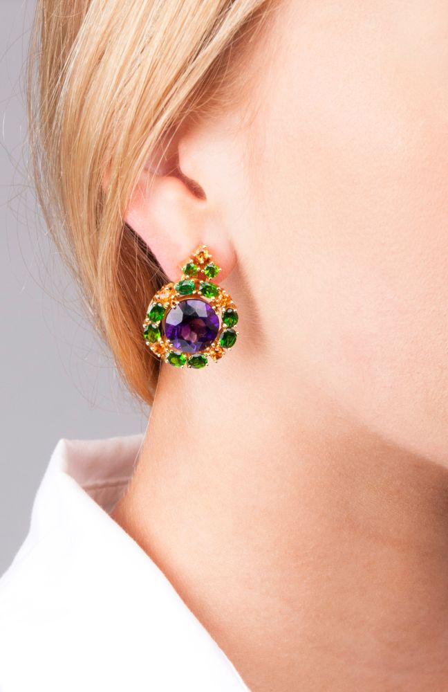 A Pair of Amethyst Tsavorith Citrine Earrings - image 2
