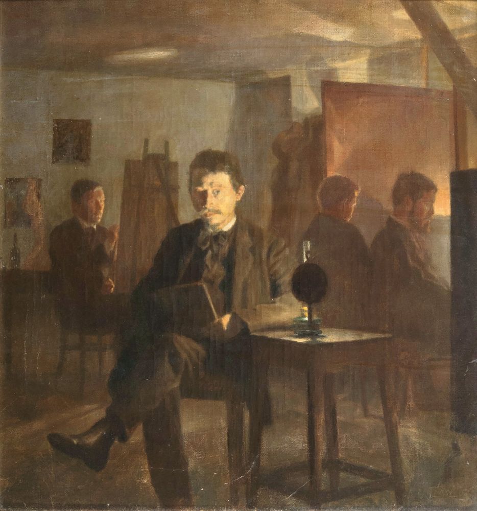 Oluf Höst - Self Portrait in Sophus and Gustav Vermehren's Painting School in the Toldbodgade in Copenhagen Self Portrait in Sophus and Gustav Vermehren's Painting School in the Toldbodgade in Copenhagen