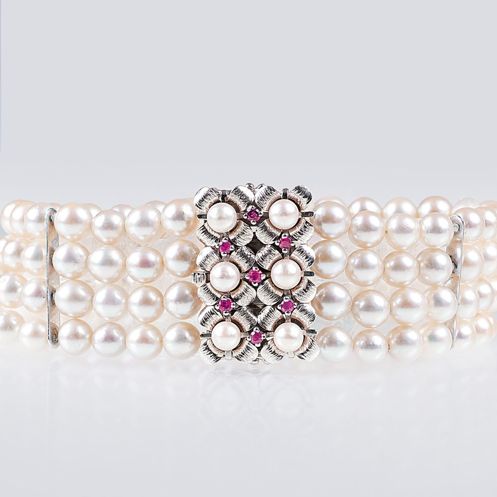 A Pearl Bracelet with Ruby Clasp