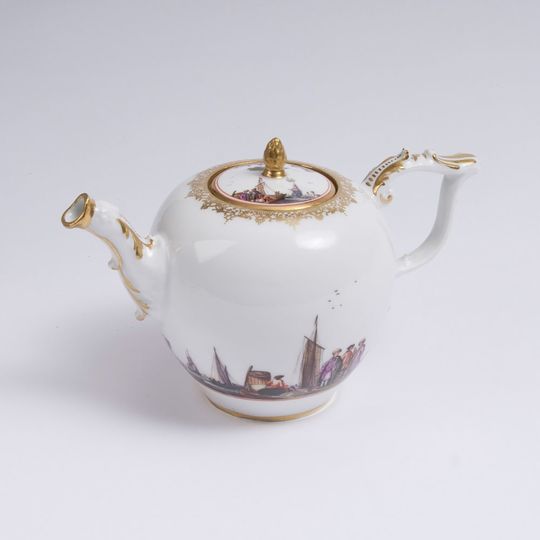 A Teapot with Kauffahrtei Scene by C.F. Herold