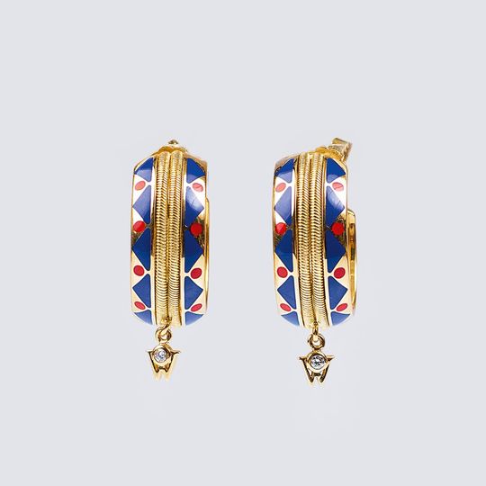 A Pair of Earrings with Enamel