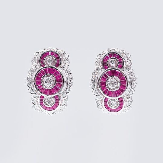 A Pair of Ruby Diamond Earrings