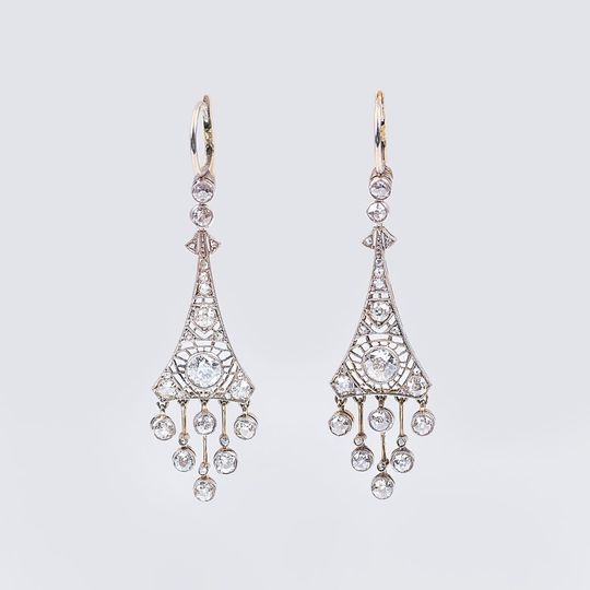 A Pair of Art Nouveau Diamond Earpendants