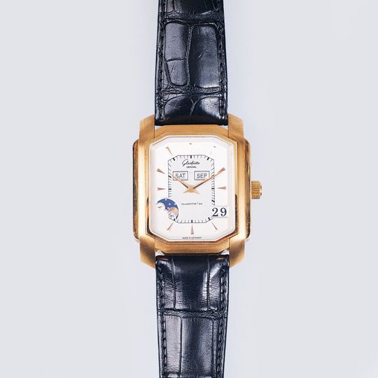 Roségold Herren-Armbanduhr 'Senator Karree' mit Ewigem Kalender und Mondphase