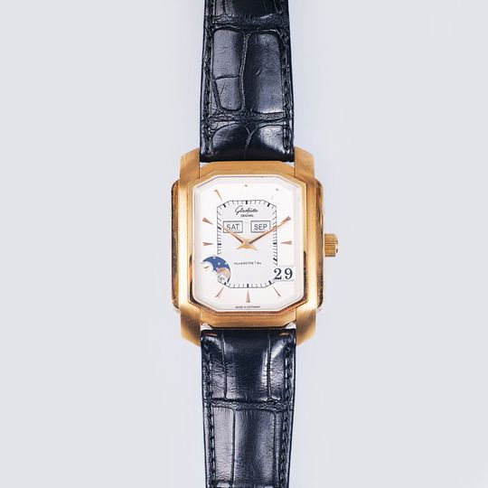 A Roségold Gentlemen's Wristwatch 'Senator Karree' with Perpetual Calendar