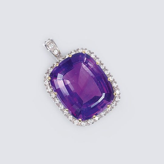 A Large Vintage Amethyst Diamond Pendant