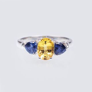 A Colourful Ring with Yellow Sapphire and Iolite Hearts