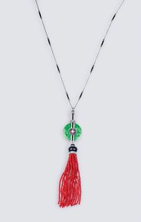 A long Art-déco Necklace with Coral Tassel