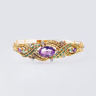 Vintage Armreif mit Amethyst, Türkis und Diamanten