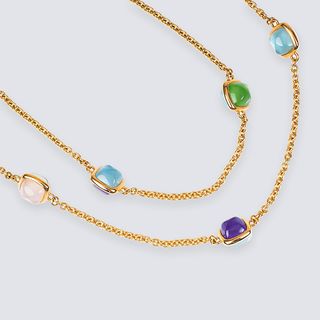 A long Gold Necklace with Coloured Gemstones 'Sugarloaf'
