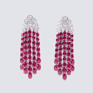 A Pair of Ruby Diamond Earpendants