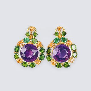 A Pair of Amethyst Tsavorith Citrine Earrings