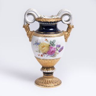 A Vase with Double Snake Handles and Flower Bouquets