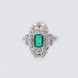 An Art-déco Emerald Diamond Ring - image 1