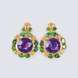 A Pair of Amethyst Tsavorith Citrine Earrings - image 1