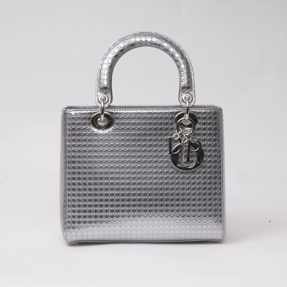 Metallic Micro-Cannage Medium Silver Lady Dior